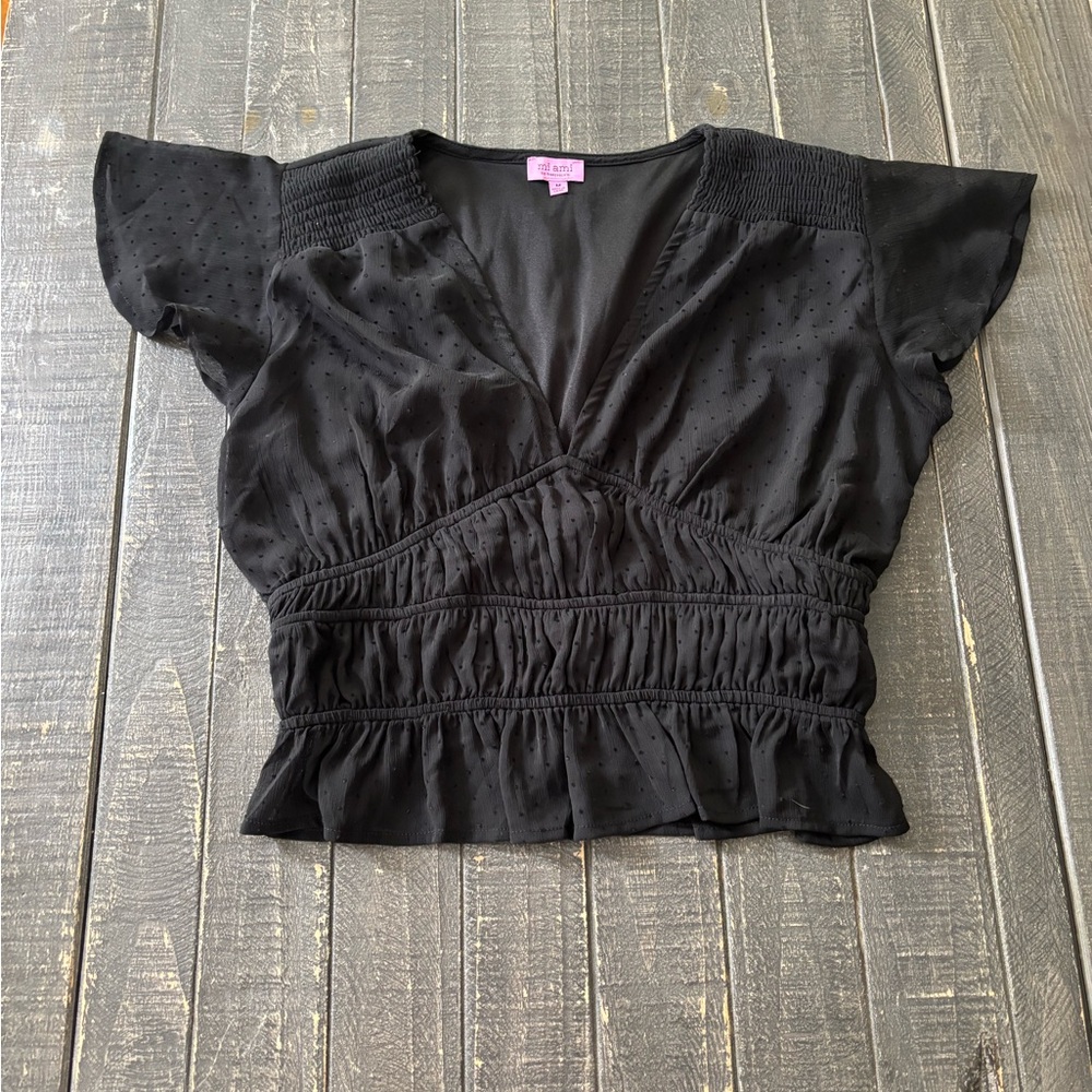 Miami Black Puff Sleeve Ruched Blouse